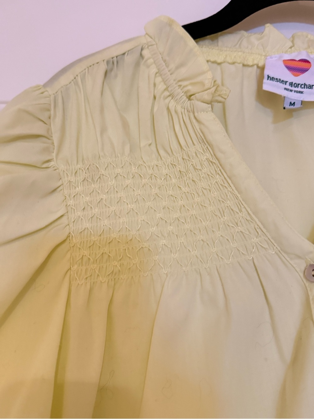 Women’s Light Yellow Smocked Button-Up Blouse - Picture 2 of 7